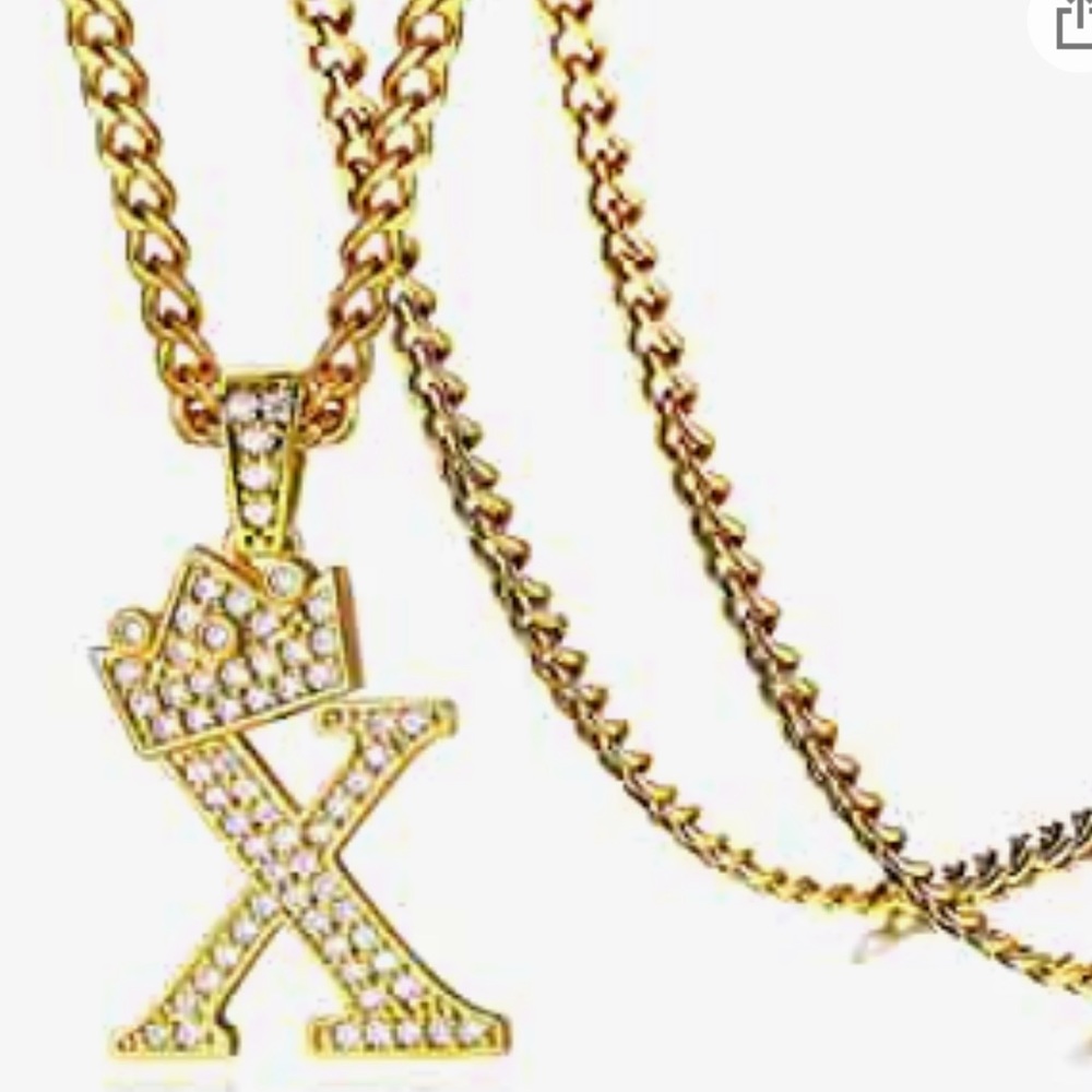 Crown King Necklace Initial Letter Gold Chain